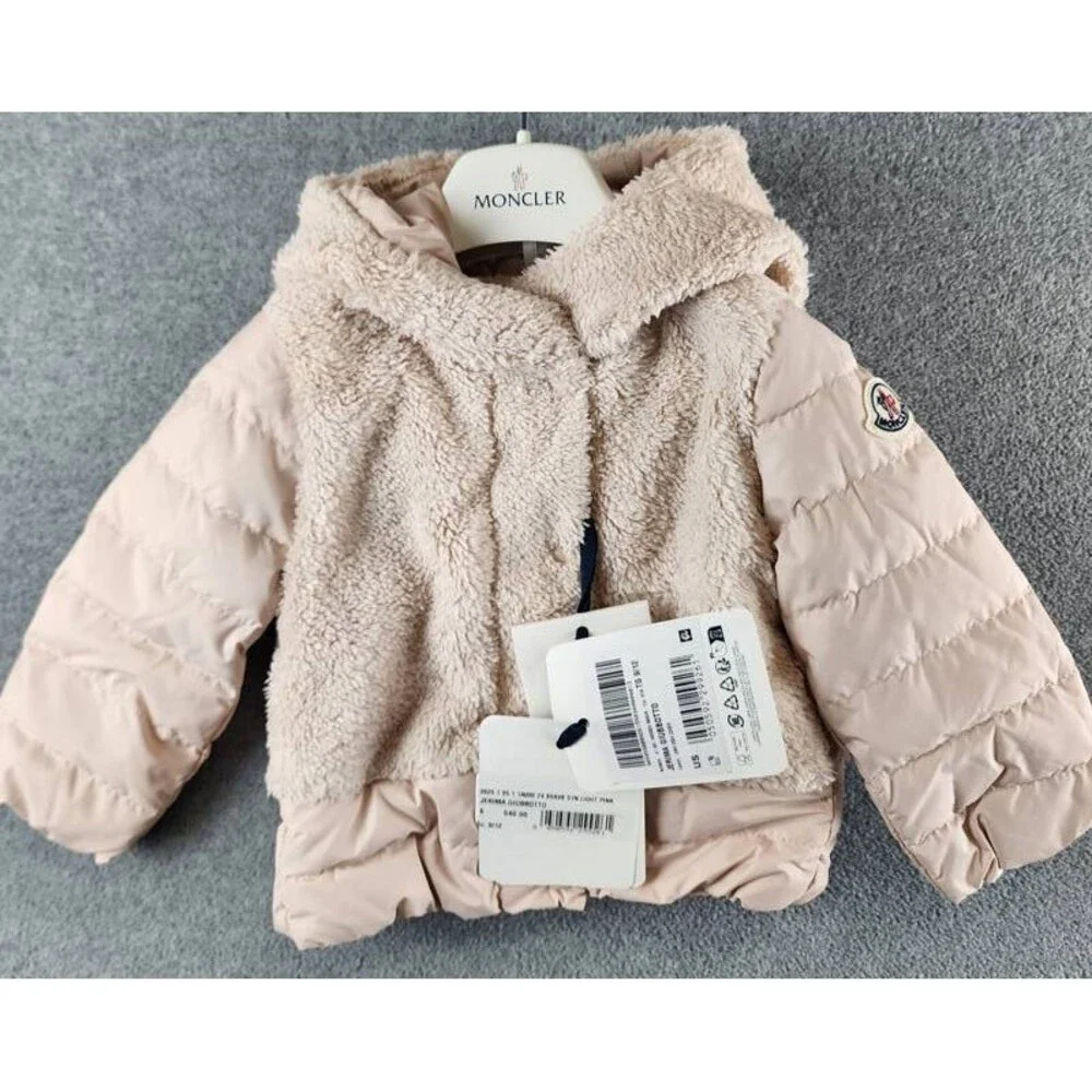 Moncler Jerima Teddy Hooded Down Short Puffer Jacket Baby Girls 9/12 Pink L/S
